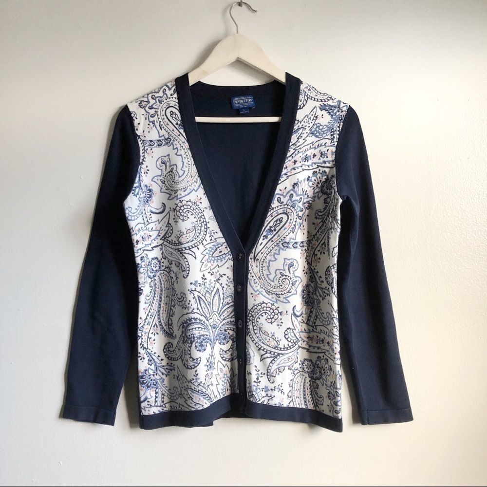 Pendleton | Vintage Paisley print Vneck sweater Cardigan size Small preowned
